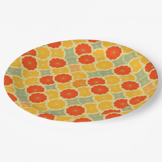 Retro Citrus Frucht fröhlich Pappteller (Schrägansicht)