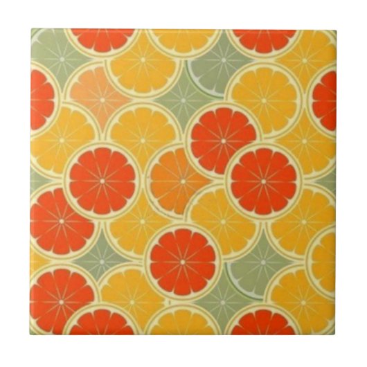 Retro Citrus Fruit fröhlich klein (4,25" x 4,25") Fliese (Vorderseite)