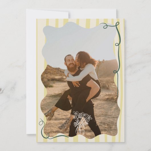 Retro Citrus Green hand drawn photo wedding Save The Date (Rückseite)