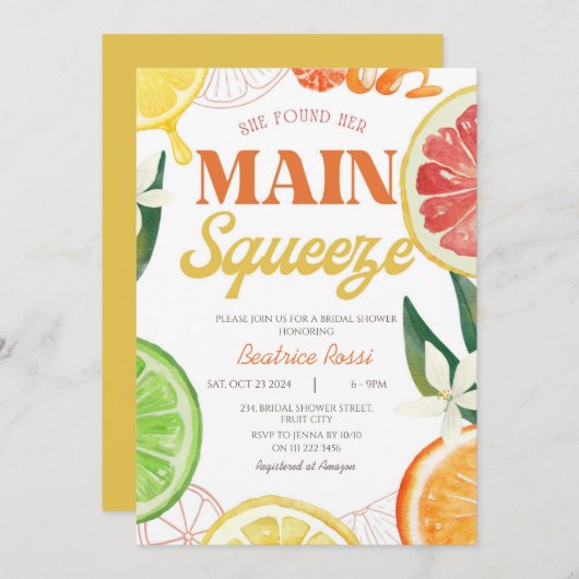 Retro Citrus Main Squeeze Summer Brautparty Einladung (Vorne/Hinten)