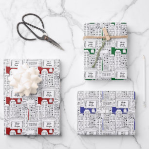 Retro City Brownstones Personalisiert Juwel-Ton Geschenkpapier Set