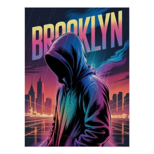 Retro City Night Poster – Vibrant Neon Hooded (Vorderseite)