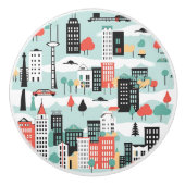 Retro Cityscape Aqua Black Red Keramikknauf (Vorderseite)