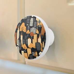 Retro Cityscape Black Tan Rust Keramikknauf