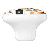 Retro Cityscape Schwarz-weiß Orange Keramikknauf (Seitenansicht)