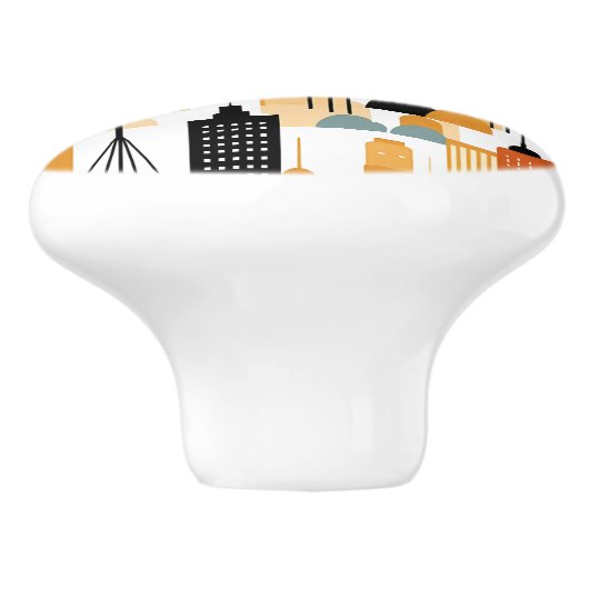 Retro Cityscape Schwarz-weiß Orange Keramikknauf (Seitenansicht)