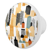 Retro Cityscape Schwarz-weiß Orange Keramikknauf (Rechts)