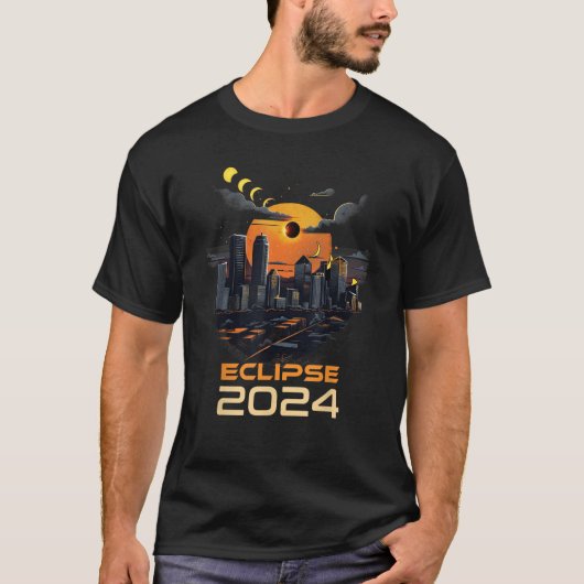 Retro Cityscape Total Solar Eclipse 2024 T-Shirt (Vorderseite)