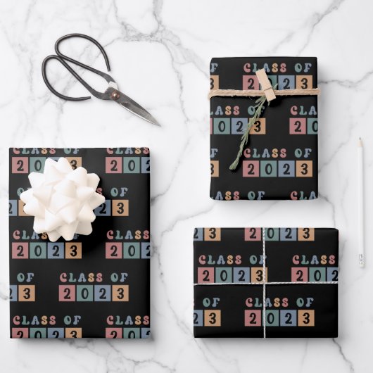 Retro Class of 2023 School Uni-Abschluss Gift Geschenkpapier Set (Vorderseite)