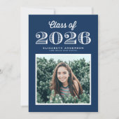 Retro Class of 2024 Navy Blue Foto Abschluss Einladung (Vorderseite)