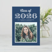 Retro Class of 2024 Navy Blue Foto Abschluss Einladung (Stehend Vorderseite)