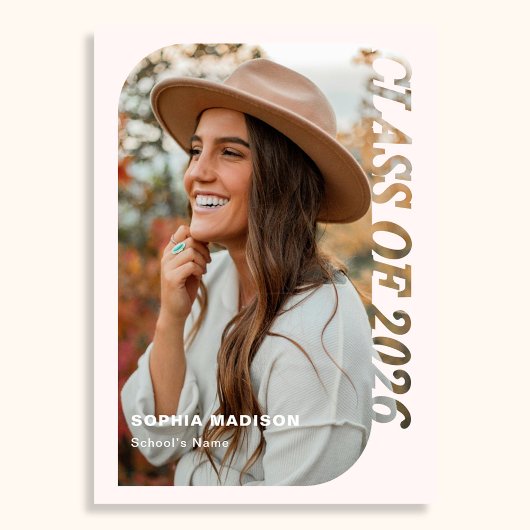 Retro Class Of 2026 Photo Minimalist Pink Einladung