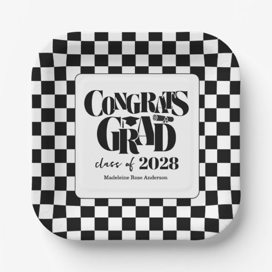 Retro Class of Congrats Graduation Black  Pappteller (Vorderseite)