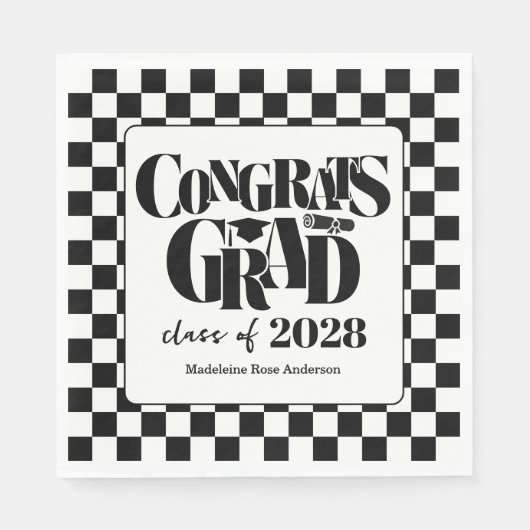 Retro Class of Congrats Graduation Black  Serviette (Vorderseite)