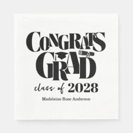 Retro Class of Congrats Graduation Black  Serviette