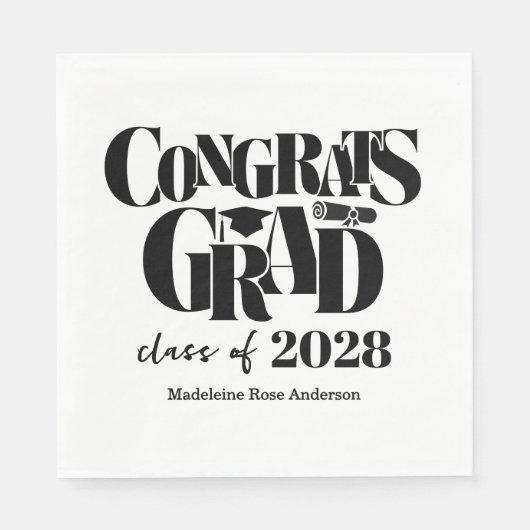 Retro Class of Congrats Graduation Black  Serviette (Vorderseite)