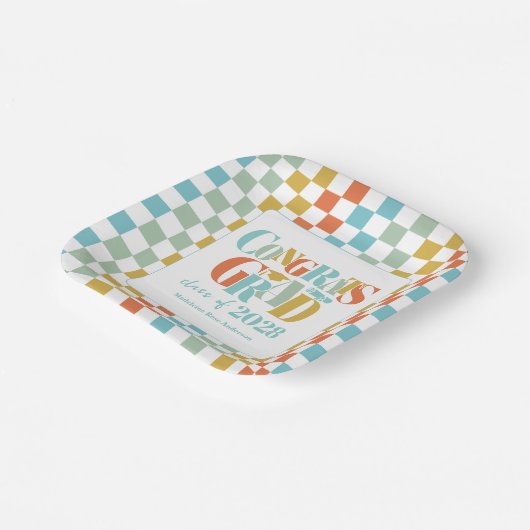 Retro Class of Congrats Graduation   Pappteller (Gewinkelt)