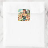 Retro Classic Beach Button Up Quadratischer Aufkleber (Tasche)