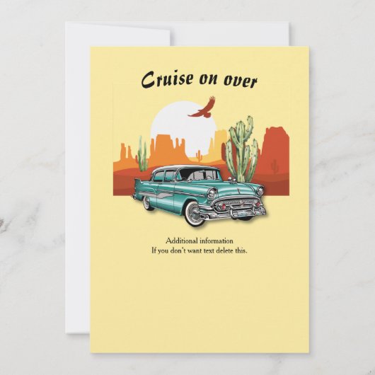 Retro Classic Blue Car Wüste Einladung (Rückseite)