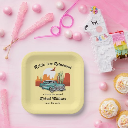 Retro Classic Blue Car Wüste Pappteller (Party)