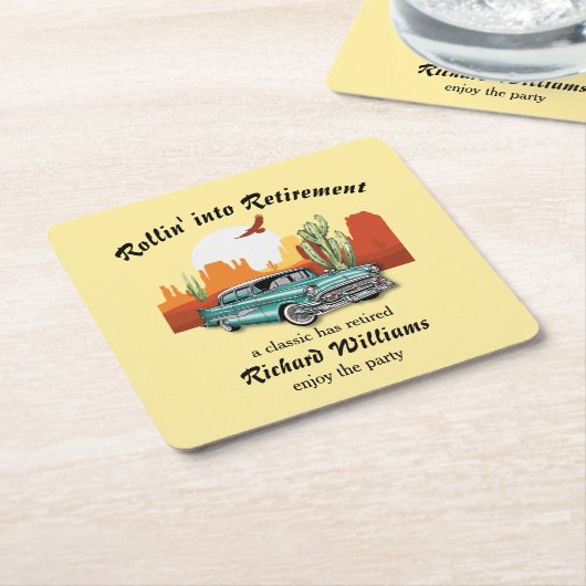 Retro Classic Blue Car Wüste Rechteckiger Pappuntersetzer (angewinkelt)