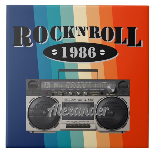 Retro Classic Boom Box Rock'n'Roll Musik Vintag Fliese (Vorderseite)