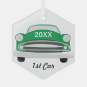 Retro Classic Car 1st Car Keepake Ornament Aus Glas (Vorderseite)