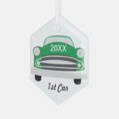 Retro Classic Car 1st Car Keepake Ornament Aus Glas (Vorderseite Links)