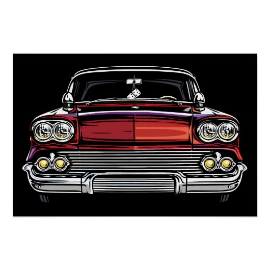 Retro Classic Car Front Dice Pop Art Print Poster (Vorderseite)