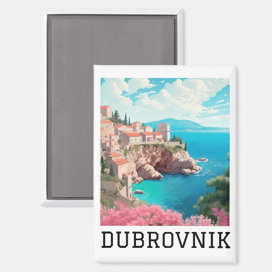 Retro Classic Dubrovnik Kroatien Magnet (Vorderseite/Rückseite)