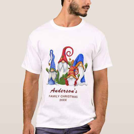 Retro Classic Family Gnomes Weihnachtsfeiertag T-Shirt (Vorderseite)