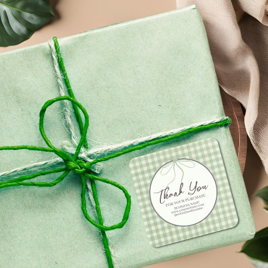 Retro Classic Green Kariert Vielen Dank für Ihre B Quadratischer Aufkleber