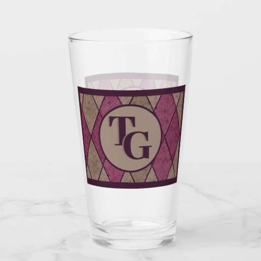 Retro Classic Monogramm der Lila Diamond-Raute Glas (Vorderseite)