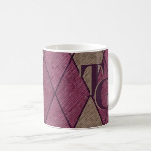 Retro Classic Monogramm der Lila Diamond-Raute Kaffeetasse (VorderseiteRechts)