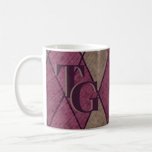 Retro Classic Monogramm der Lila Diamond-Raute Kaffeetasse (Links)
