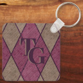 Retro Classic Monogramm der Lila Diamond-Raute Schlüsselanhänger (Rückseite)