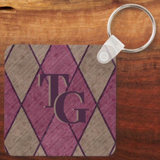 Retro Classic Monogramm der Lila Diamond-Raute Schlüsselanhänger (Rückseite)