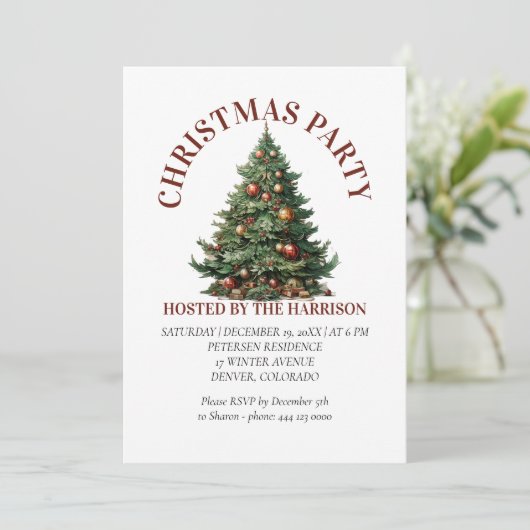 Retro Classic Niedlicher Weihnachtsbaum Einladung (Stehend Vorderseite)