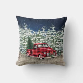 Retro Classic Rustic Forest Christmas Red Truck Kissen