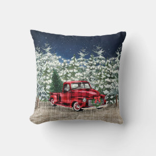 Retro Classic Rustic Forest Christmas Red Truck Kissen