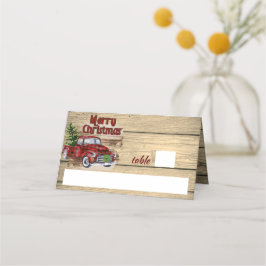 Retro Classic Rustic Frohe Weihnachts Red Truck Platzkarte