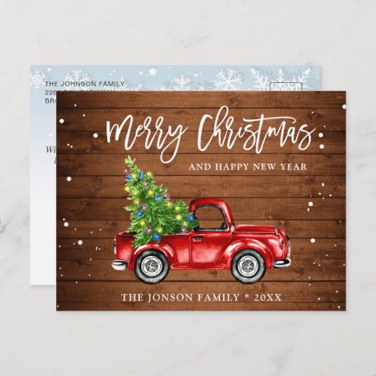 Retro Classic Rustikaler Weihnachts-Roter Lkw-Urla Postkarte (Vorne/Hinten)