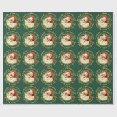 Retro Classic Santa and Wreath Gold Geschenkpapier (Flach)
