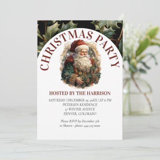 Retro Classic Santa Claus Einladung (Stehend Vorderseite)