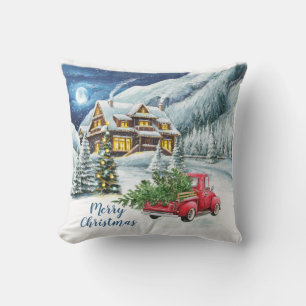 Retro Classic Watercolor Winterwaldlandschaft Kissen