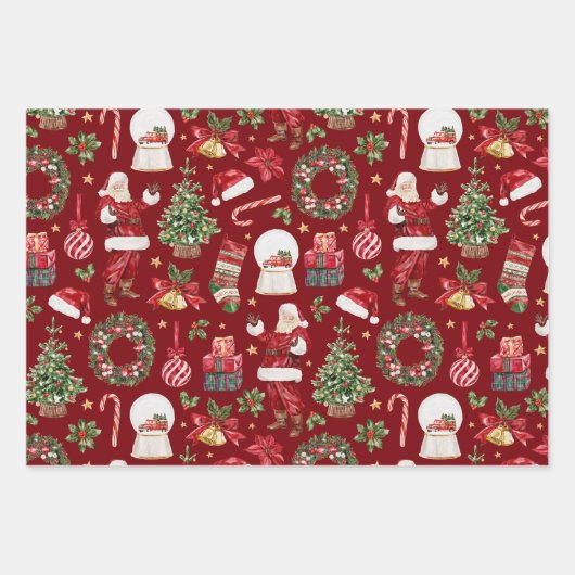 Retro Classic Weihnachtsmuster Geschenkpapier Set (Vorderseite)