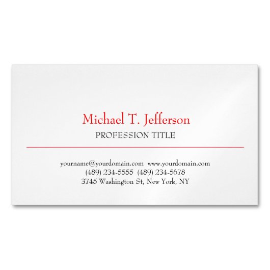 Retro Classical Elegante Schlicht Simple Red White Magnetische Visitenkarte (Vorderseite)