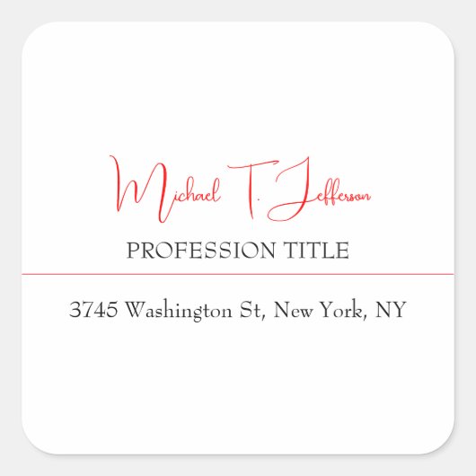 Retro Classical Elegante Schlicht Simple Red White Quadratischer Aufkleber (Vorderseite)