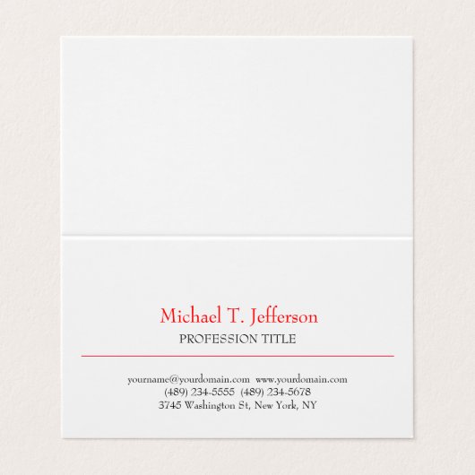 Retro Classical Elegante Schlicht Simple Red White Visitenkarten (Außenseite Aufgefaltet)