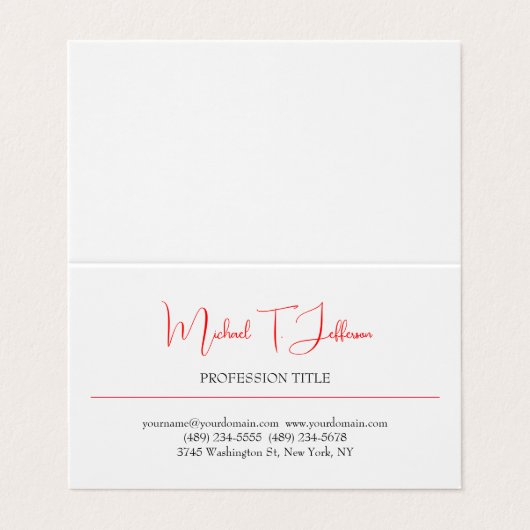 Retro Classical Elegante Schlicht Simple Red White Visitenkarten (Außenseite Aufgefaltet)